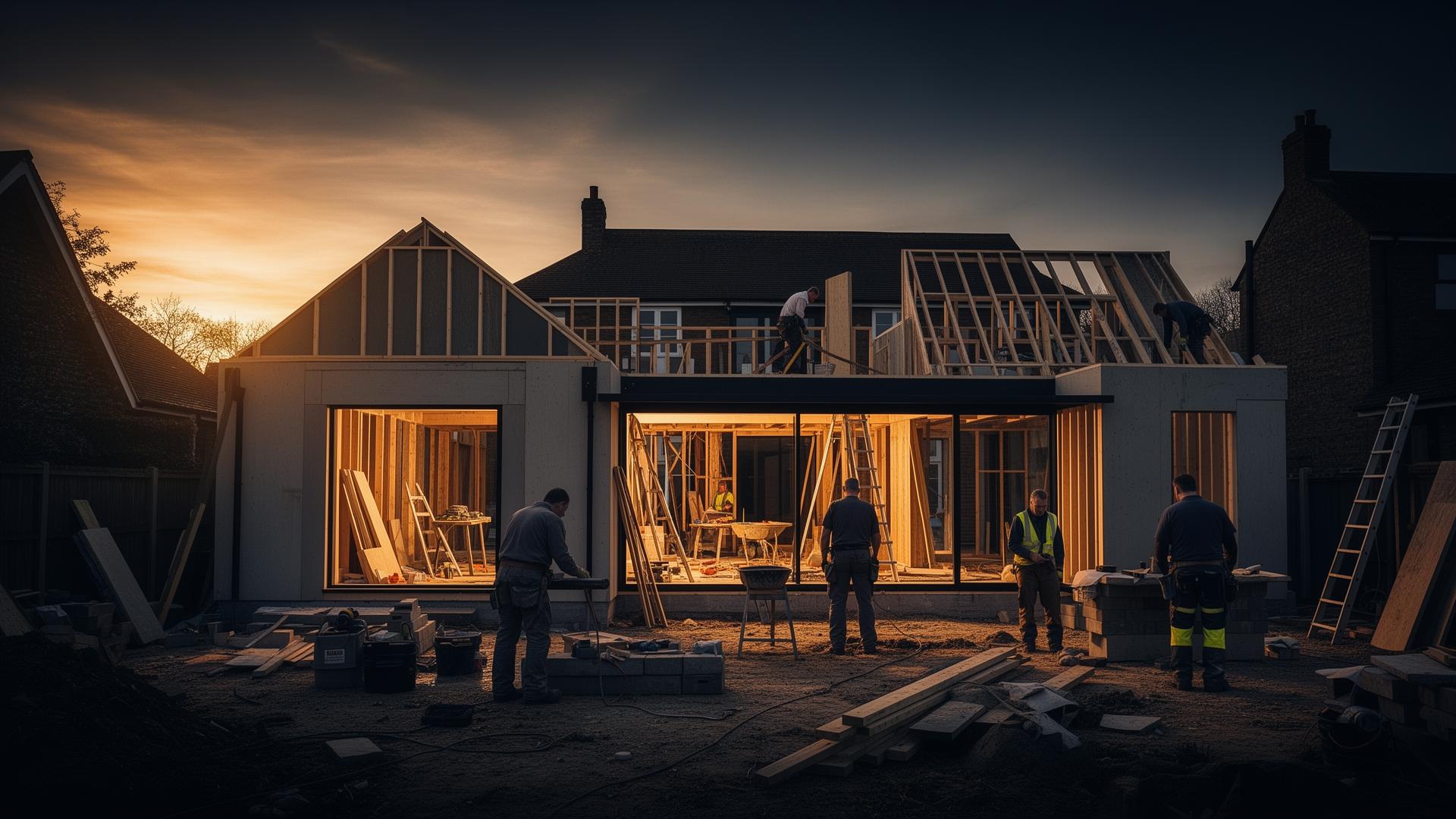 Bright Core Construction team building a home extension in East London